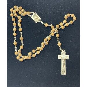 Vintage Italian Relic Rosary Wood Beads Crucifix Mt Calvary Soil St Joseph 21"